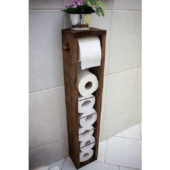 

WOODEN Roll Toilet Paper Holder With Shelf and Stand Storage Cabinet Container Box Bathroom Accessories Set