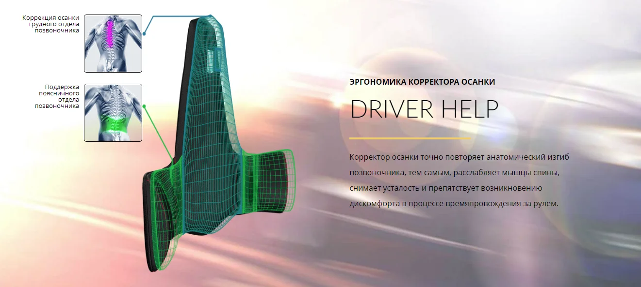 Ортопедическая спинка DRIVER HELP Серый цельнолитой эластомер
