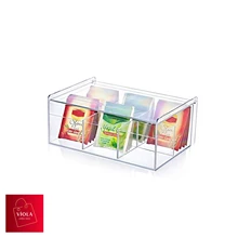 Caja de té para accesorios de café, organizador transparente de cocina, 6 compartimentos, bolsa de almacenamiento, armario para el hogar