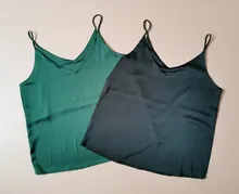 Top Women Tank-Tops Spaghetti-Strap White Cami Satin Silk Summer Camisole Basic V-Neck