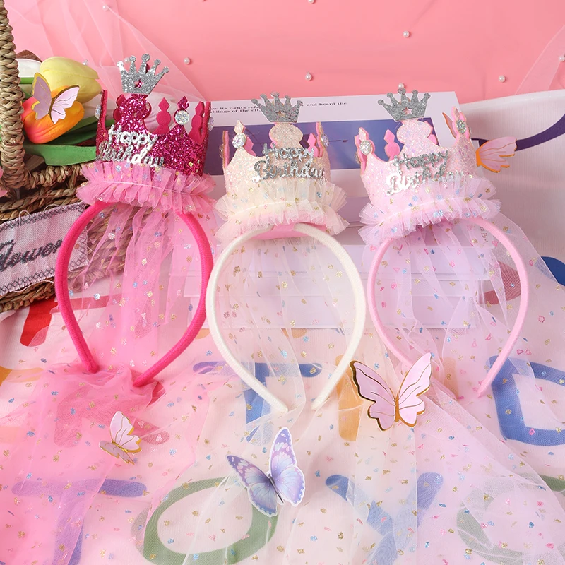 Cute Headbands For Kids Girl Princess Happy Birthday Hairband With