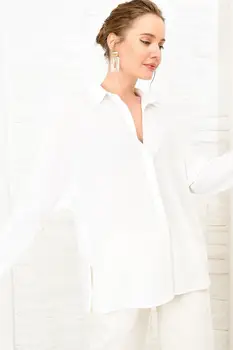 

Trend Alacati Style Women So Slits Boyfrıend Crep Shirt DNZ-3166