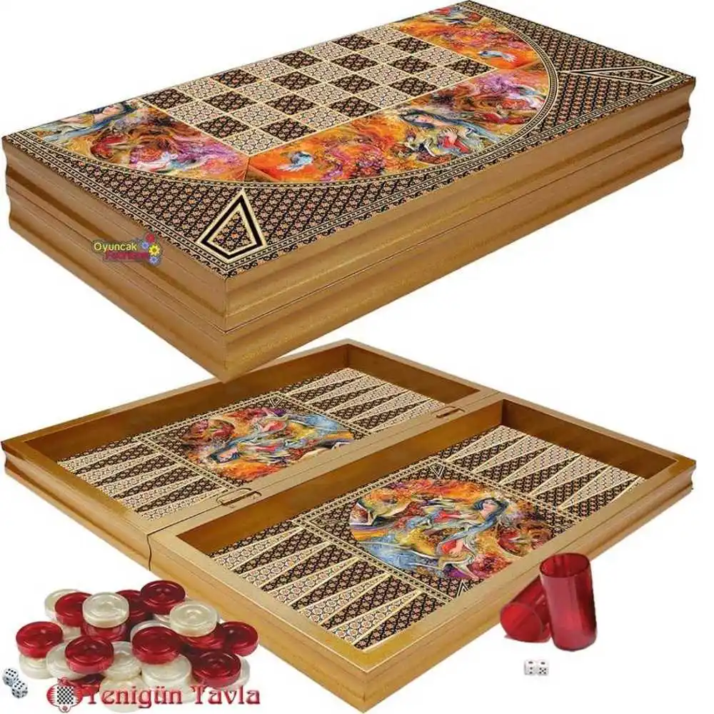 Yenigün Elegance Laila Large Size Backgammon Set High Grade Backgammon Chess Travel Chess Set Beautiful Wooden Chessboard