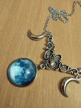 Cristal de vidrio Luna collar COLGANTE media luna bruja joyería de Luna simple collar joyería pagano mago regalo