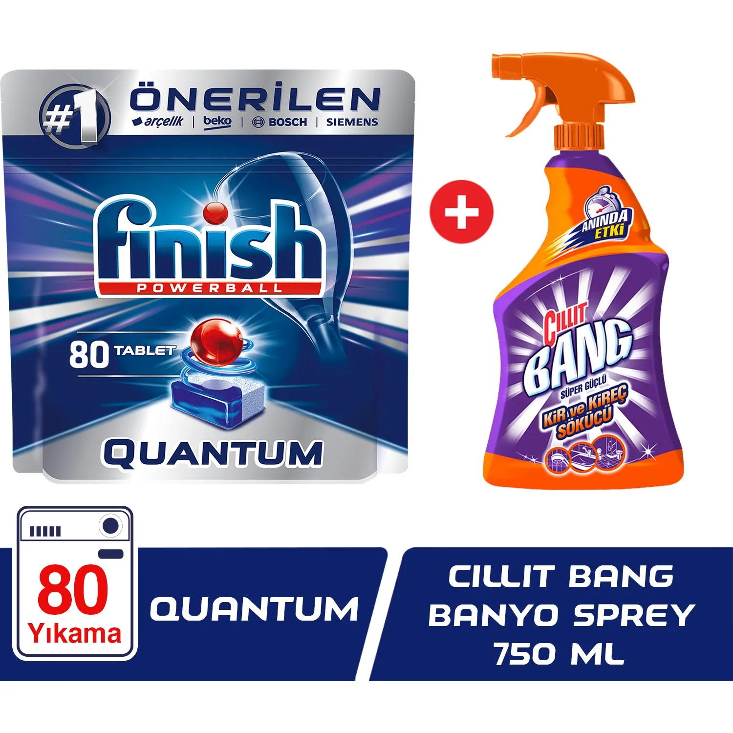 Finish Quantum 80 планшет моющее средство для посудомоечной машины + Cillit Bang Lime Remover Spray