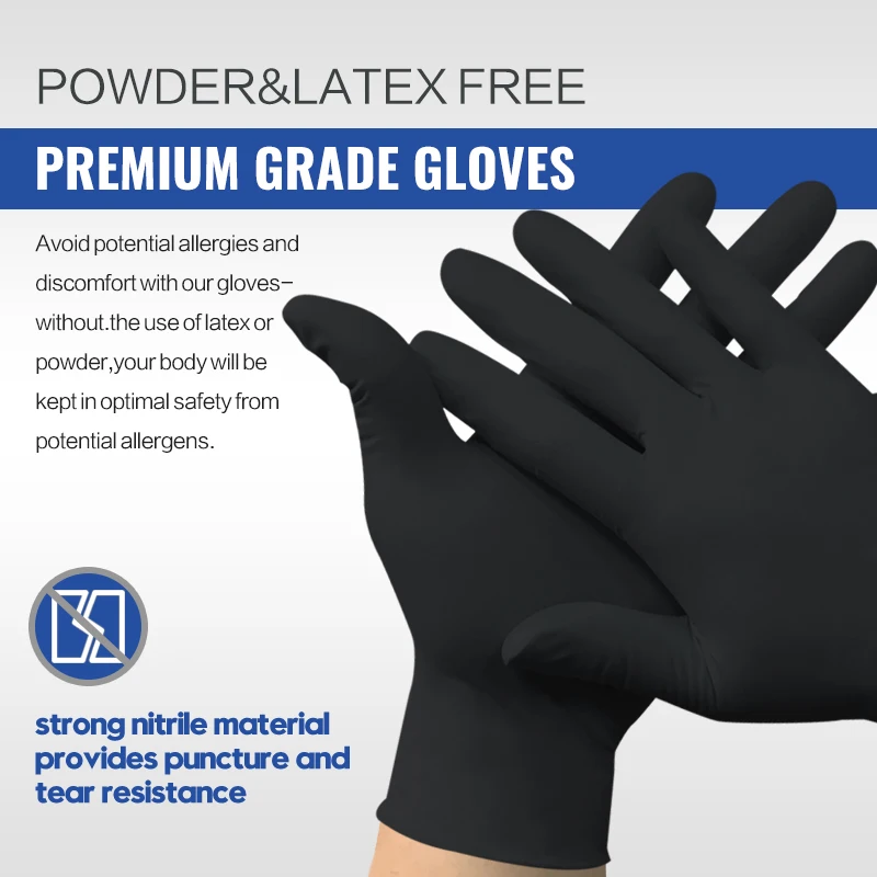 Gloves Nitrile Waterproof Work Gloves GMG Thicker Black 100% Nitrile gloves for Mechanical Chemical Food Disposable Gloves