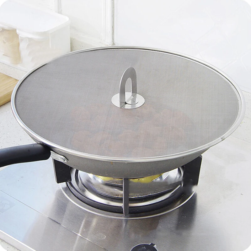 1 Pc Stainless Steel Frying Pan Splash Guard Cover Lid Mesh Fat Stainless Steel Frying Pan Splash Guard