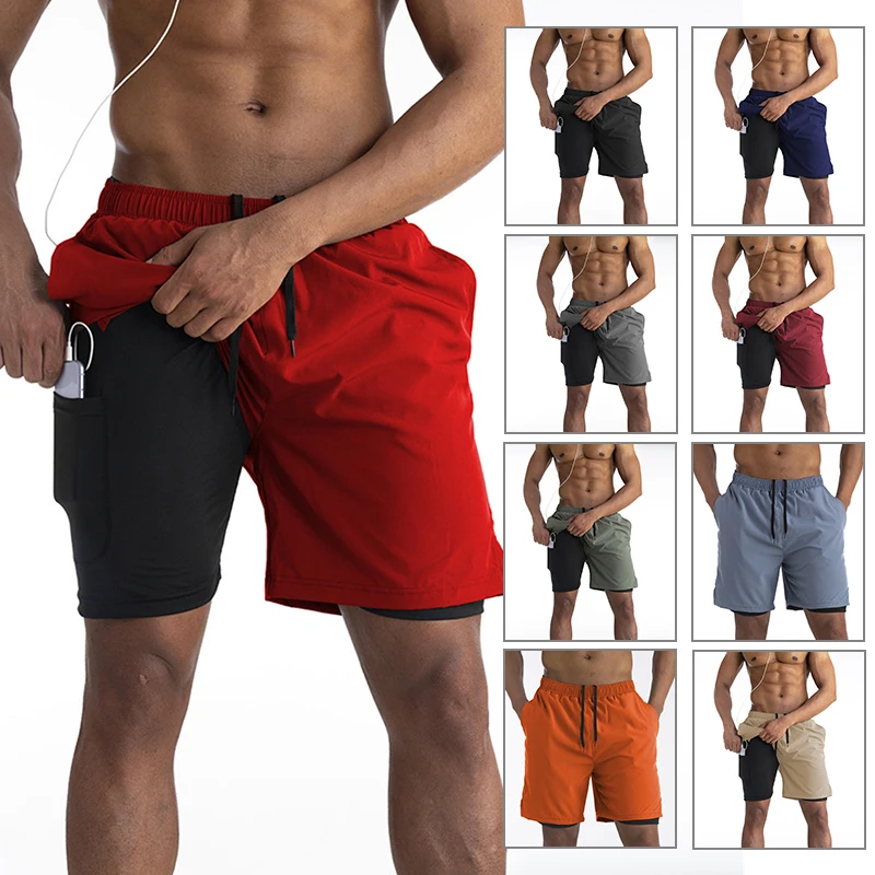 

Men Casual Fashion Simple Style Breathable Fabric High Quality Zipper Multiple Pocket Design Double Deck Cycling Sport Shorts