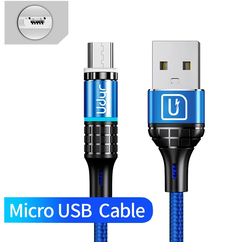 Магнитный кабель Udyr 1 м 2 м светодиодный кабель Micro usb type C Магнитный usb-кабель для зарядки iPhone X 7 8 XS Max XR huawei samsung xiaomi LG - Цвет: For Micro Blue