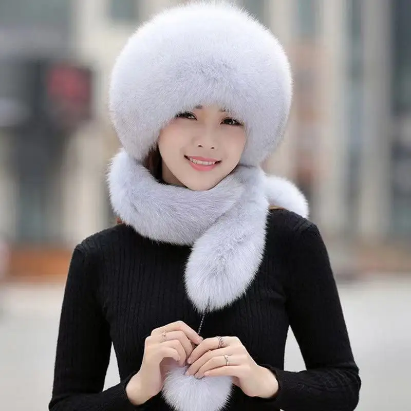 

Women Cossack Russian Style Faux Fur Hat Winter Warm Cap Ushanka Hat Thermal Fluffy Furry Ear Warmer Motorcycle Skiing Cap