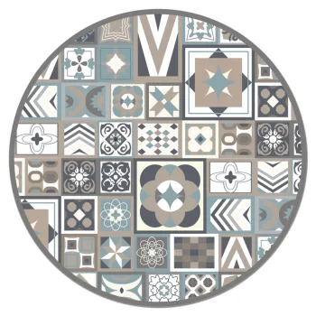 

Panorama Vinyl Round Rug Vintage Tiles Design in Blue - Kitchen Carpet Anti-Slip Flame Retardant - Living Room Rug - XXL Rugs - PVC Rugs