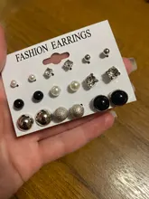 Juego de 9 pares de pendientes negros para mujer, Set de pendientes de perla simulada con bolas, Piercing de flor, kit de aretes de tuerca con tarjeta, joyería de Bisutería