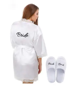 

PARARTDIY personalize Womens Bridal White Robe with 'Bride' Print on Back and Free Bridal Slippers Set with sash