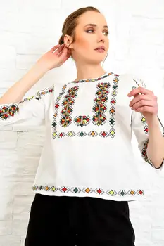 

Trend Alacati Style Women Cycling Neck Embroidered Poplın Bluz ALC-X3810