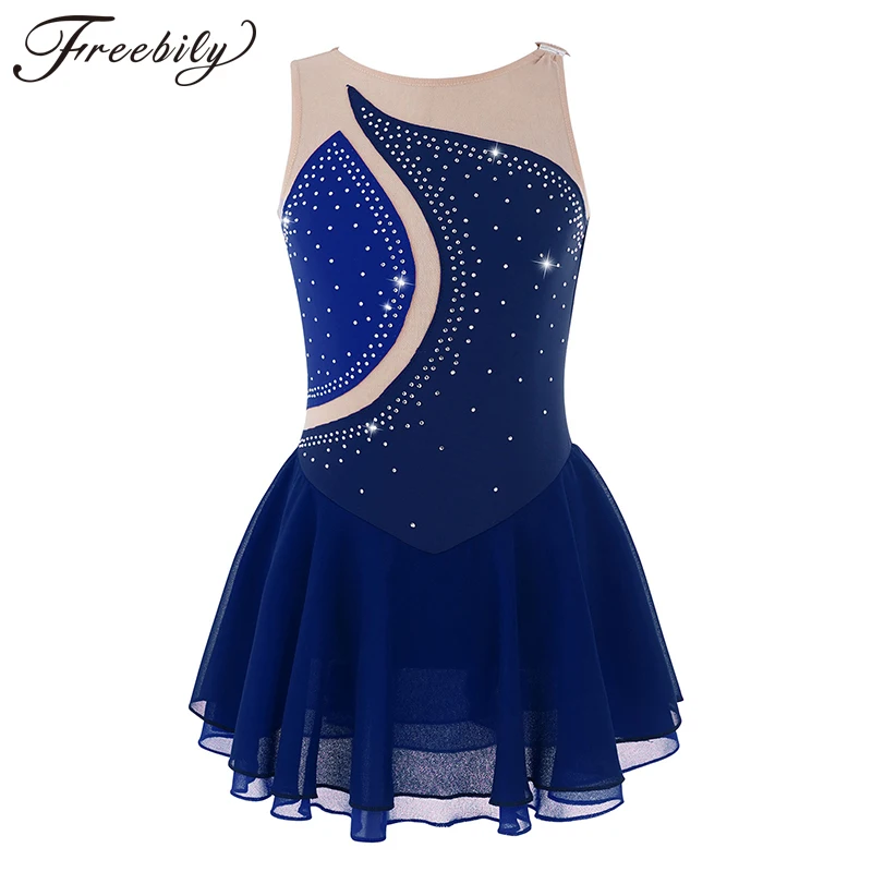 Ballet Leotard Dance Leotard Girls Dance Costumes Kids Shiny Rhinestone Mesh Splice Ballet Gymnastics Leotard Girls Figure Skating Dress Child Contemporary Lyrical Dance Costumes