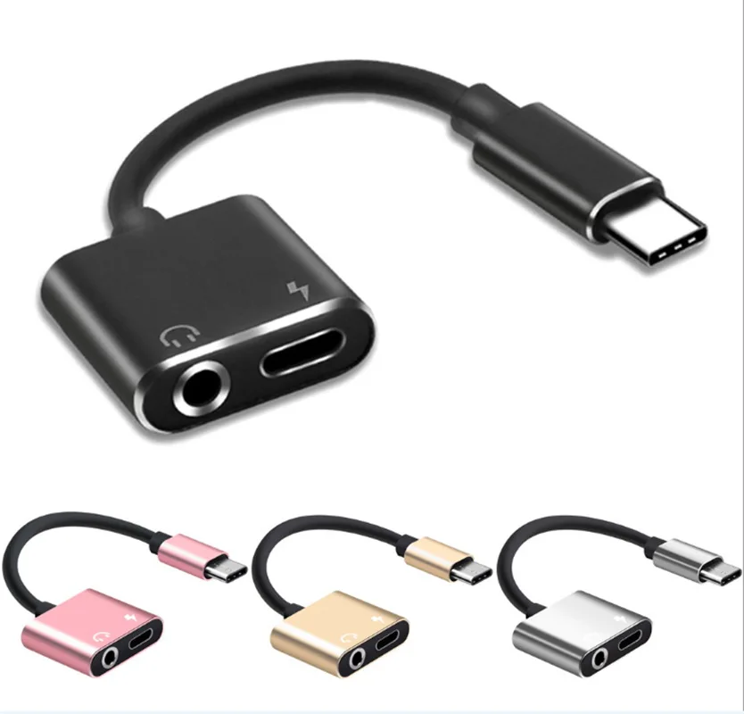 wholesale bundle 100pcs Type C To 3 5mm Jack Audio Headphone Adapter Charging Cable Splitter