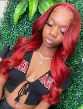 Pelucas de cabello humano con encaje frontal 13x4 para mujer, 180% ombré rojo borgoña, pelucas brasileñas de cabello ondulado rojo Remy prearrancado