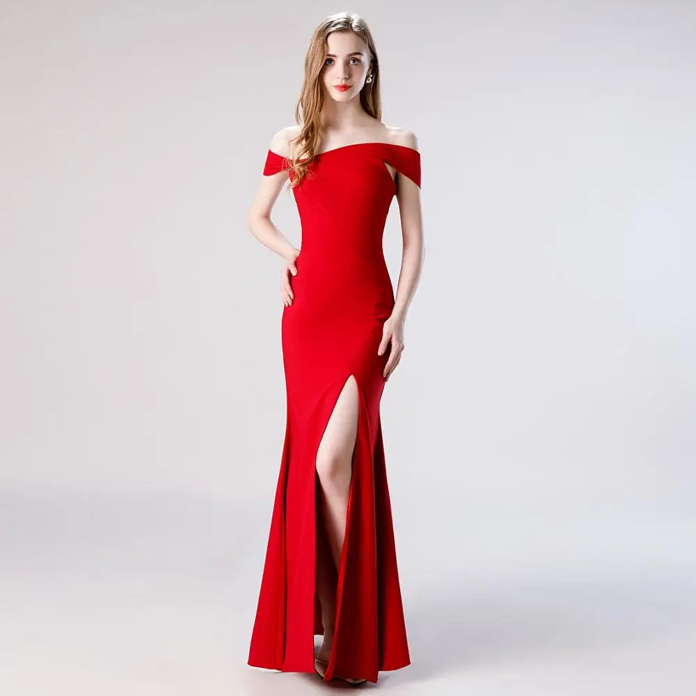 Rood Sexy Meimaid Split Avondjurk Night Party Jurken Uit De Schouder Lange Speciale Gelegenheid Plus Size Formele Prom Jurken