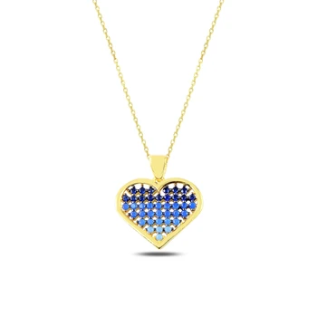 

Silver 925 Sterling Heart Blue Scales Nano Gemstone Necklace