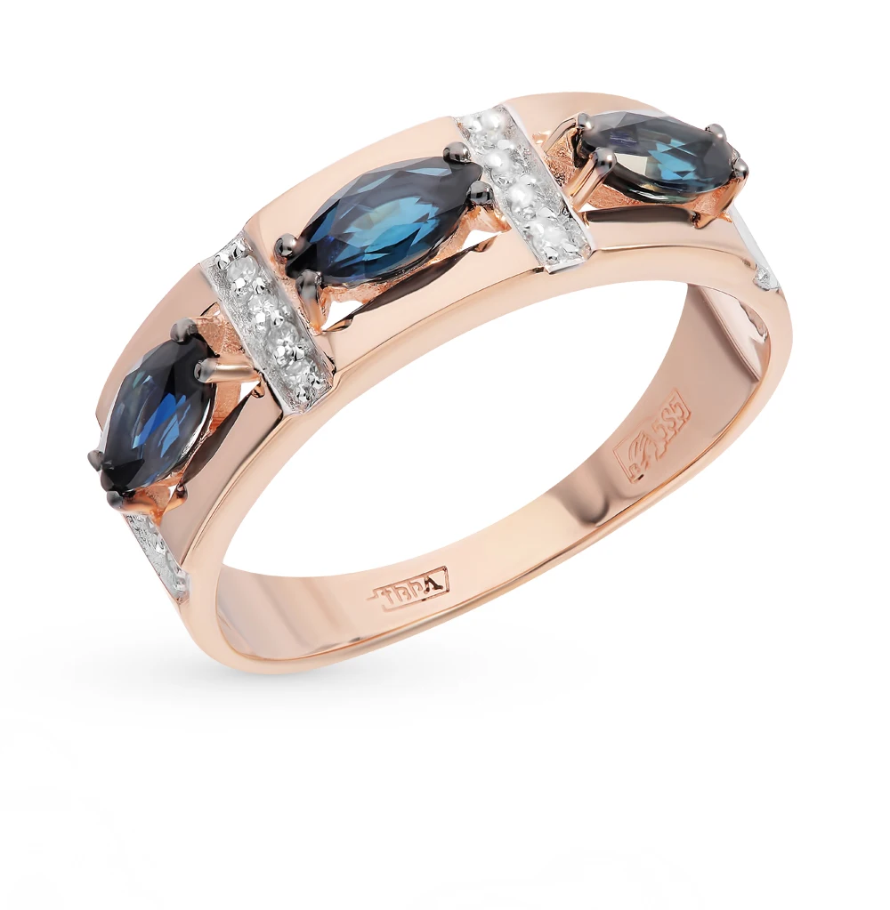 Золотое кольцо с сапфирами и бриллиантами SUNLIGHT проба 585