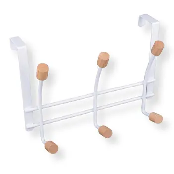 

KOOK TIME coat rack door with 6 hooks, white metal door hanger and wood to hang clothes without drill, Med