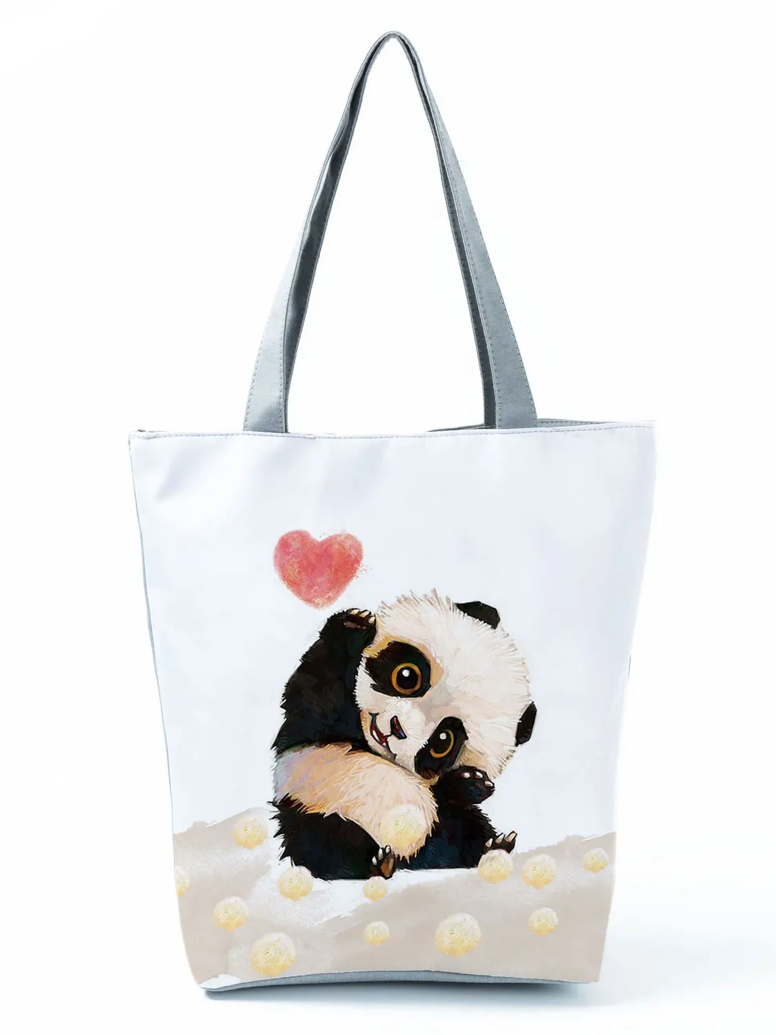 Cute Panda Print Handbags Cartoon High Capacity Women Shopping Bag Eco Reusable Casual Shoulder Bag Travel Beach Bag Lady Tote 