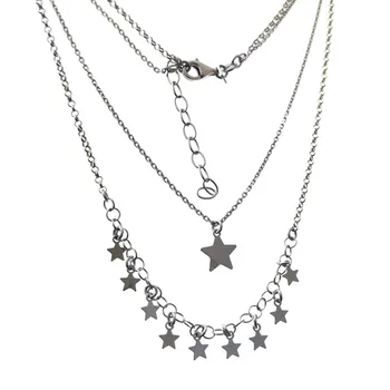 

Choker 925 Sterling silver m rhodium-plated double chain 38cm. 43cm. Star hanging clasp