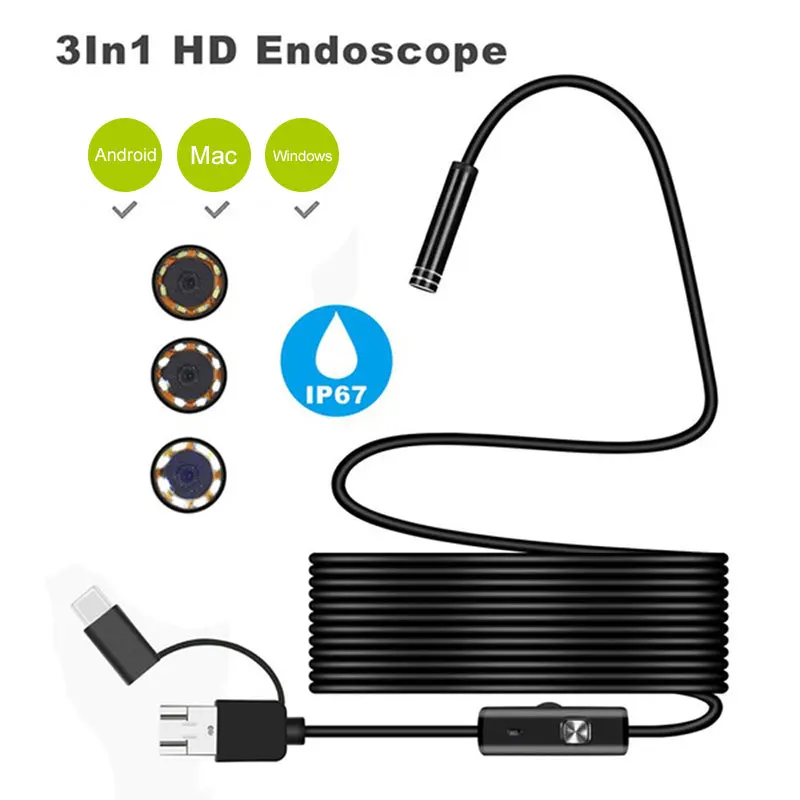 

1m/1.5m/2m 3 in 1 7mm USB TYPE-C mobile phone endoscope Endoscope Camera Inspection Camera For Android Phone PC