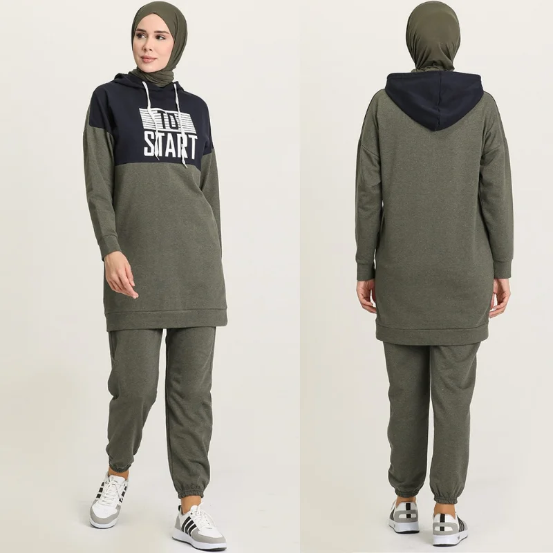 Hijab Women Tracksuit Tunic Suit Women Hijab Sport Women Tracksuit Muslim Fashion Hooded casual Dubai Islamic sportswear Arabia