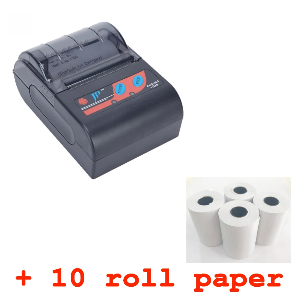 printer and 10 paper MTP-2 58 мм Мини bluetooth Themal принтер портативный беспроводной термопринтер подходит для Android iOS Windows - Цвет: printer and 10 paper