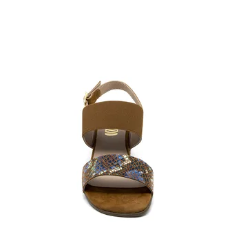 

Sandal Women in nubuck Leather color. Medium with elastic on the instep and Heel strip in snake. Brand Paparazzo