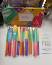 Docolor-brochas de maquillaje profesionales, 15 Uds., para base en polvo, sombra de ojos, pelo sintético, coloridas