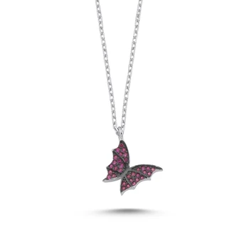 

KUTAYDAN Ruby Zircon Cubic Zirconia Butterfly Pendant 925 Sterling Silver