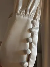 A-Line Dress V-Neck Spring Bishop-Sleeve Satin Simplee Chic Elegant Vintage High-Waist