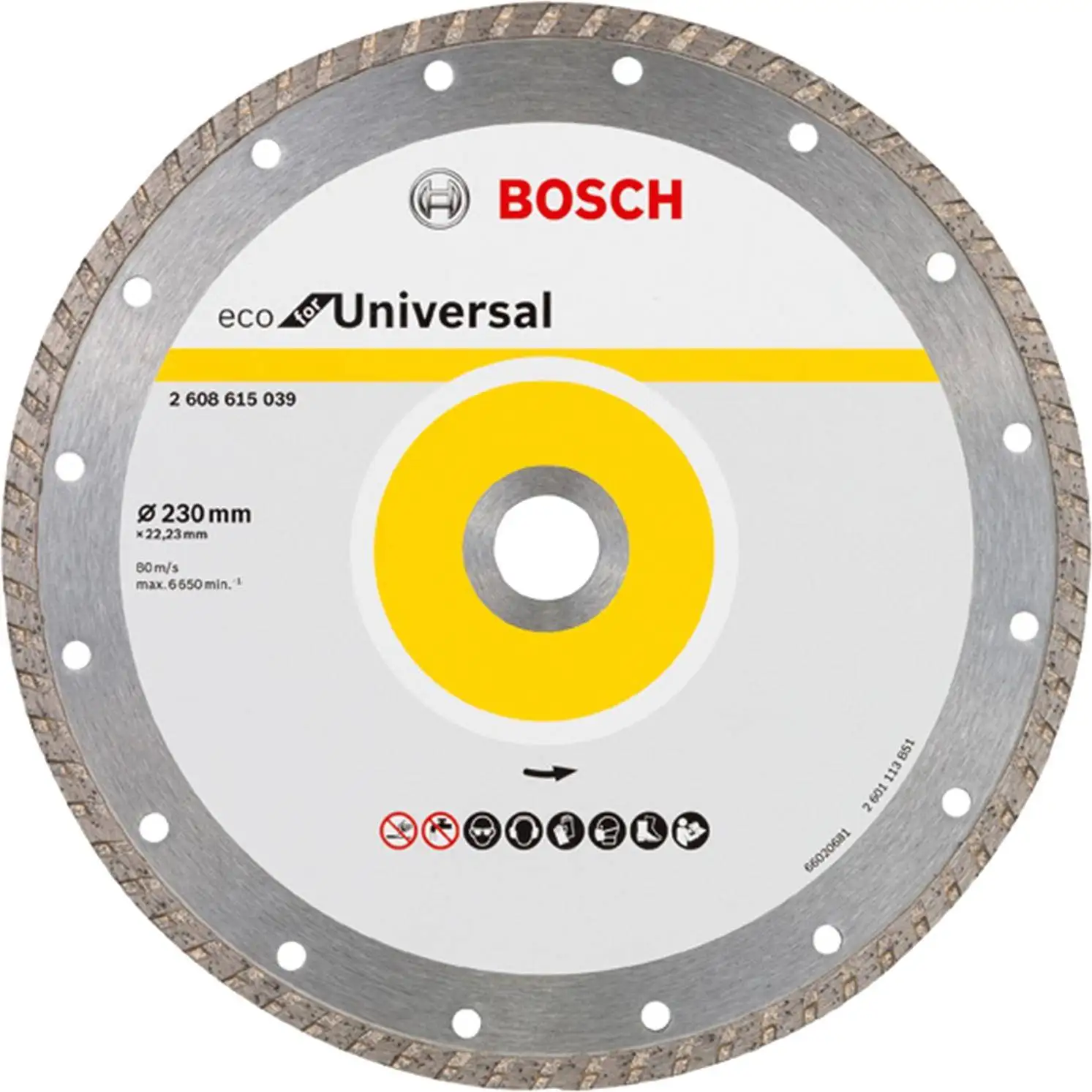 Диск алмазный BOSCH Ф230 универсальный Turbo ECO (039) (диаметр 230 мм; 6650 об/мин; напыление 7 мм; сухая резка)