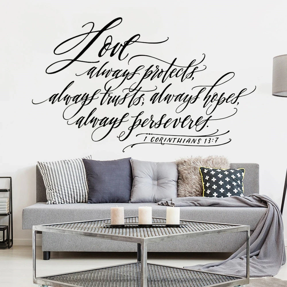

1 Corinthians 13:7 Vinyl Wall Decals Love Always Protects Always Trusts Quotes Stickers For Room Livingroom Decor Murals HJ0915