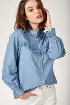 

Happiness ist. Women's Ruffle Detail Jean Shirt DD00595