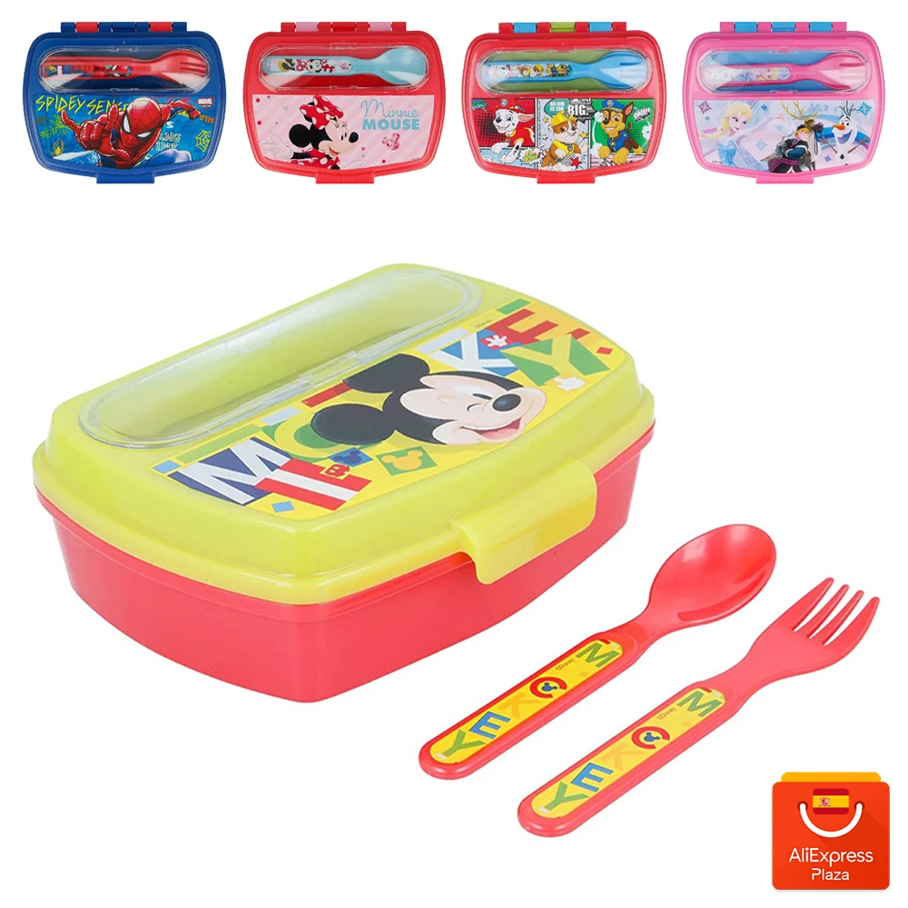 Sandwichera Fiambrera con cubiertos para los peques de Minnie, Mickey, Spiderman, Frozen, Patrulla canina... libre de BPA