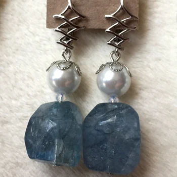 

Earrings with Pearl 925 Sterling Silver Aquamarine round drop earrings natural blue gem AV Jewelry
