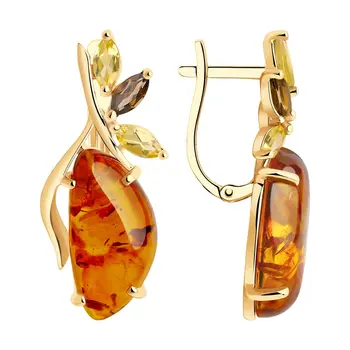 

Sokolov drop earrings with stones in gold with diamonds, citrine and Amber,natural, fashion jewelry, 585, women's male, long earrings