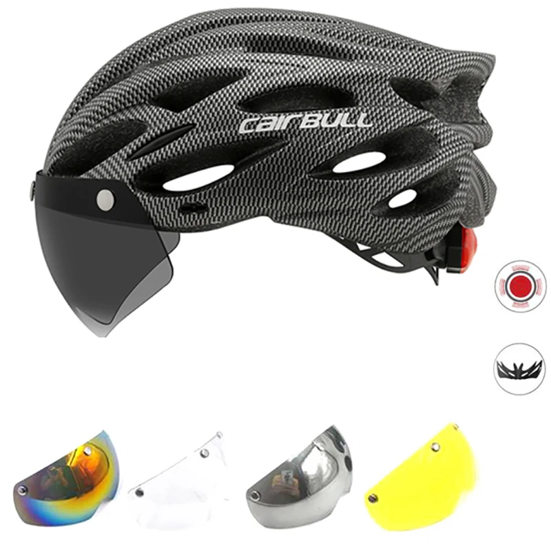 Ultralight Cycling Helmet With Removable Visor Goggles Lens