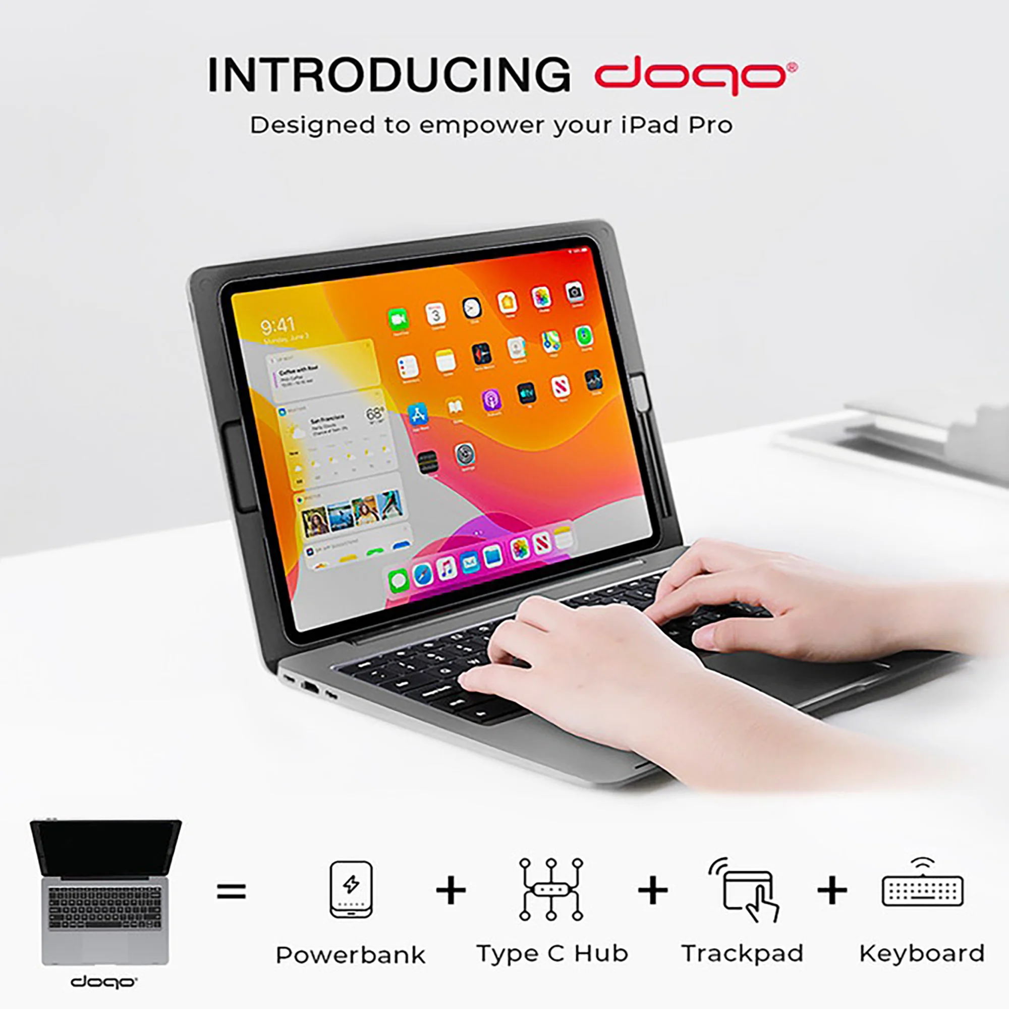 Doqo-iPad Pro 2018/20/21用の魔法のキーボードケース,HDMI,ロシア語,スペイン語,フランス語,アラビア語の文字