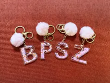 Llavero con letras para mujer, 26 purpurina ahuecada, alfabeto inglés, llavero de bolso, artesanías con bola Globo, 1 ud.