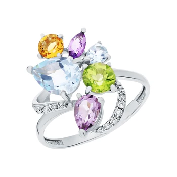 

Silver ring with хризолитом, amethyst, Topaz, cubic zirconia and citrine sunlight sample 925