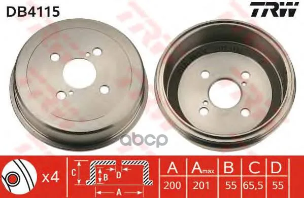 Db4115_барабан Тормозной! Toyota Corolla 1.3-2.0d 92 Trw/Lucas Db4115 TRW/Lucas арт. DB4115