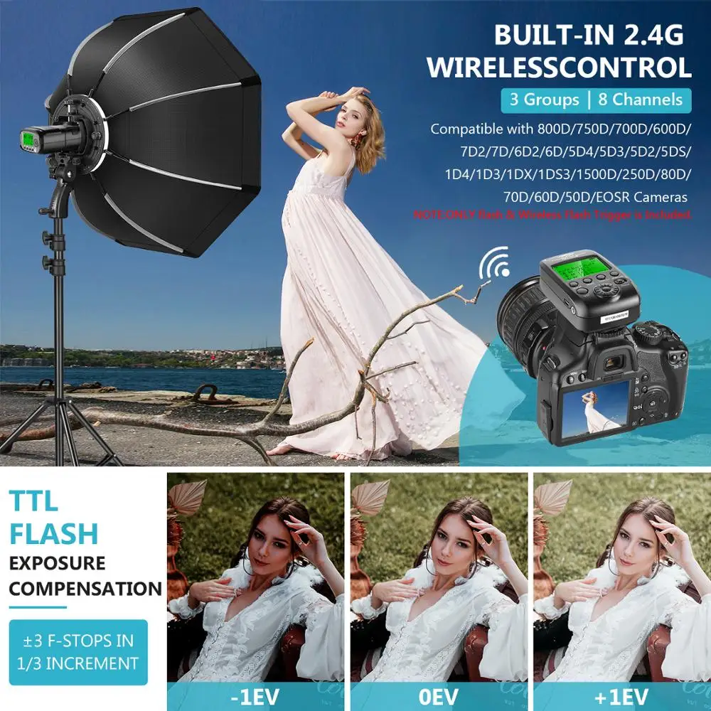 US $185.99 Neewer VISION2 200Ws TTL Flash Strobe For Canon DSLR Cameras 18000 HSS Pocket Monolight With Wireless Trigger 2900mAh Battery