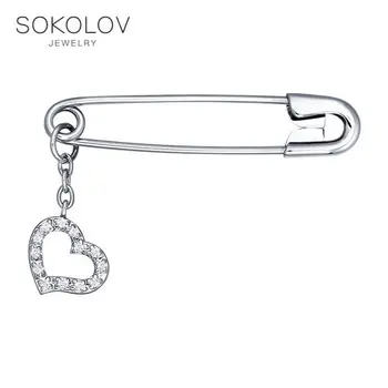 

Silver pin with a pendant in the shape of a heart SOKOLOV fashion jewelry silver 925 women's male