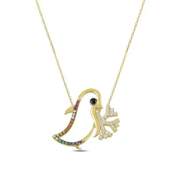 

Angemiel 925 Silver Karşık Color Zircon Stone Penguin & Snowflake Pendant-Gold Plated