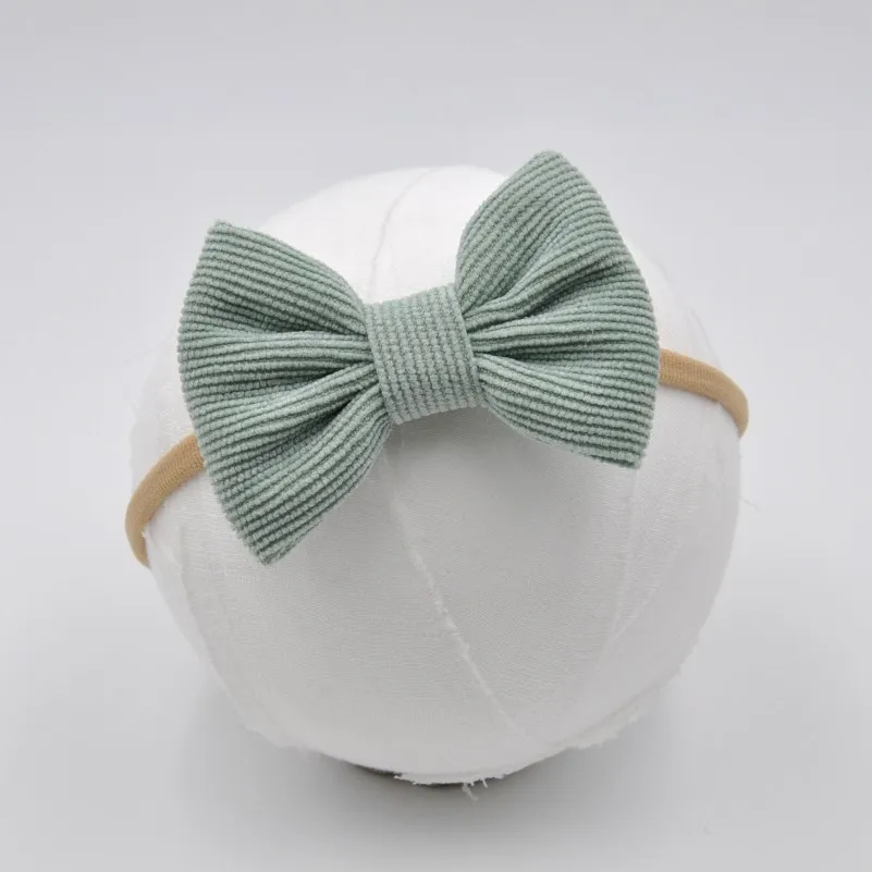 120pcs/lot Handmade Hair Bows For Baby Corduroy Fabric Bow Nylon Headbands Infant Hair Accessory