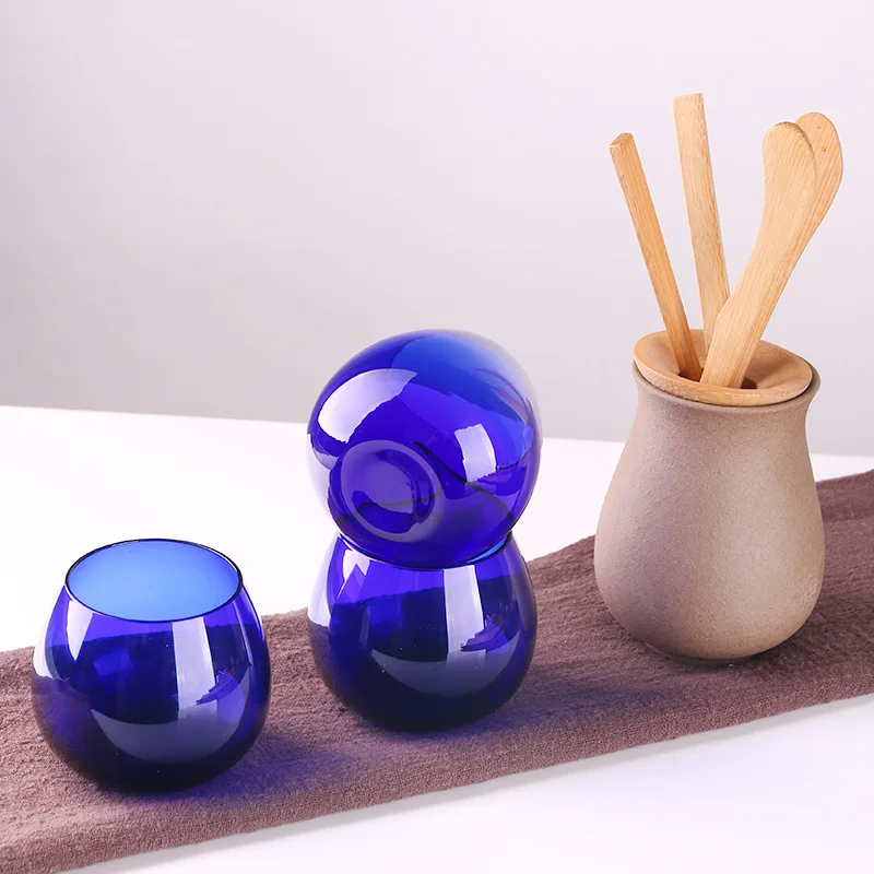 Glass Tea Cup with Blue Sake Tea Cup Crystal Glass Tumbler Heat Resistance Small Volume 4oz 120ml 1 Pc